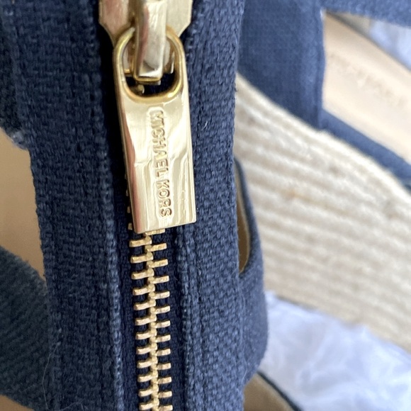 New-Michael Kors Berkeley Canvas Navy Blue Wedge Sandal - Picture 5 of 8